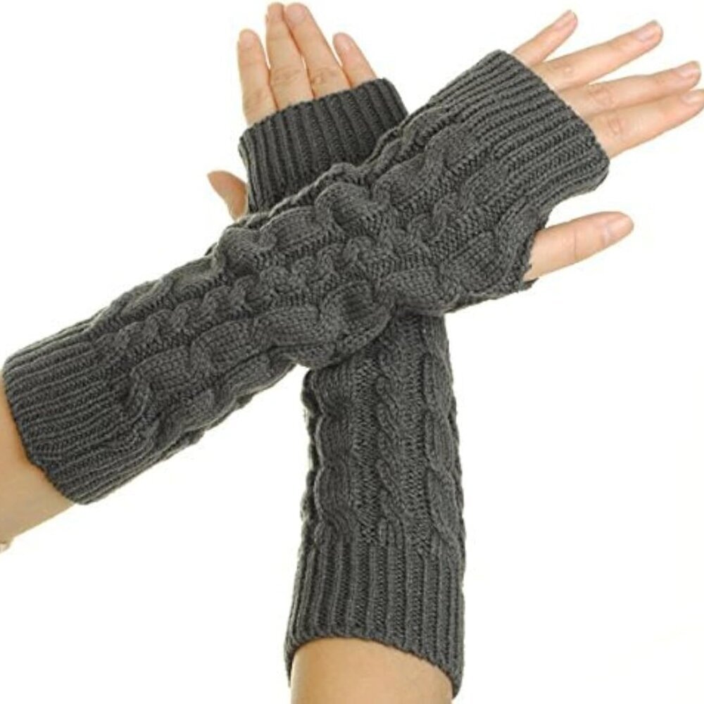 Flammi Women's Knit Arm Warmers Fingerless Gloves Thumb Hole Gloves Mittens for